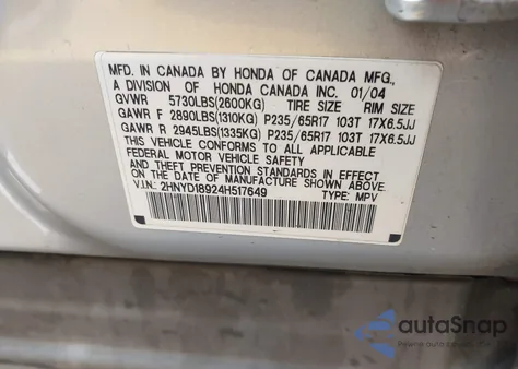 2004 Acura Mdx from USA, damaged, VIN 2HNYD18924H517649